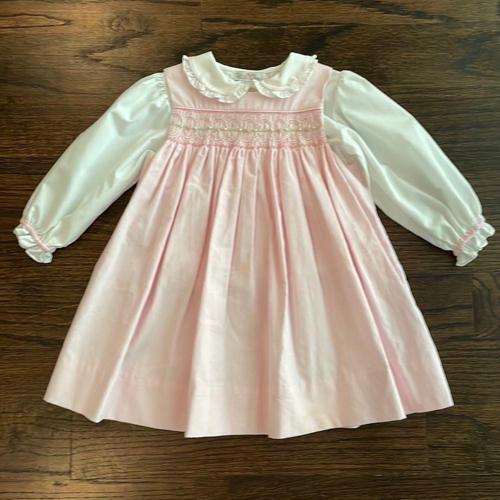 Petit Ami Pink Smocked Corduroy Dress & Knickers
